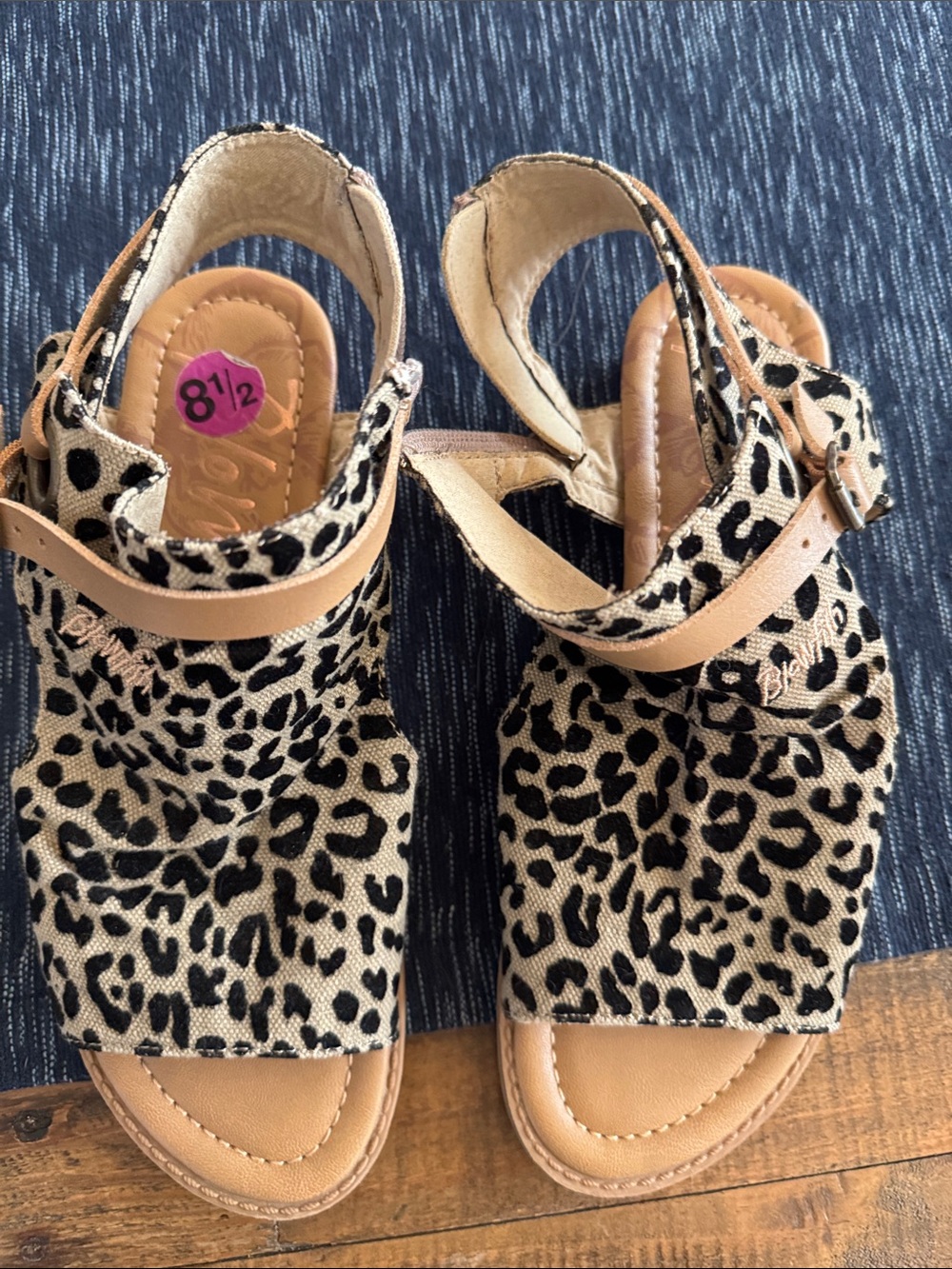 Blowfish Leopard Print Tan Wedge Sandals